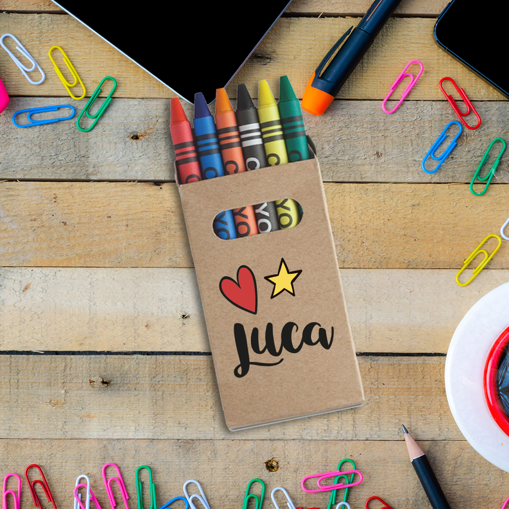 Heart Name Star - Set da 6 - Pastelli Cera - personalizzati con nomi