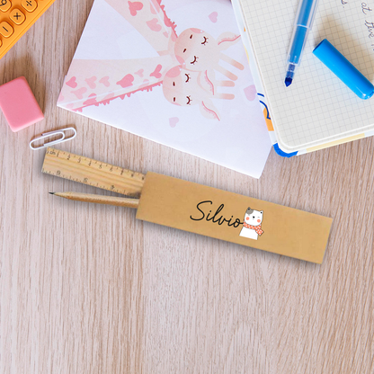 Baby animals - Kit cancelleria regalo in legno da 4 pezzi - personalizzato con nomi