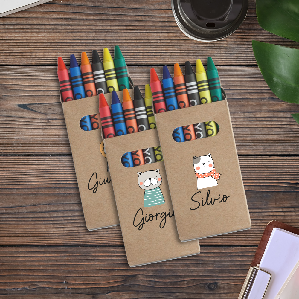 Animals Name - Set da 6 - Pastelli Cera - personalizzati con nomi