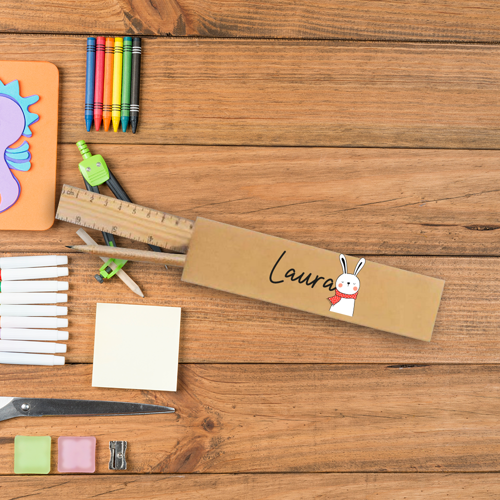 Baby animals - Kit cancelleria regalo in legno da 4 pezzi - personalizzato con nomi