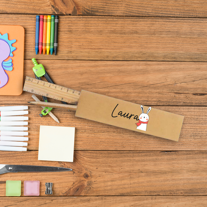 Baby animals - Kit cancelleria regalo in legno da 4 pezzi - personalizzato con nomi