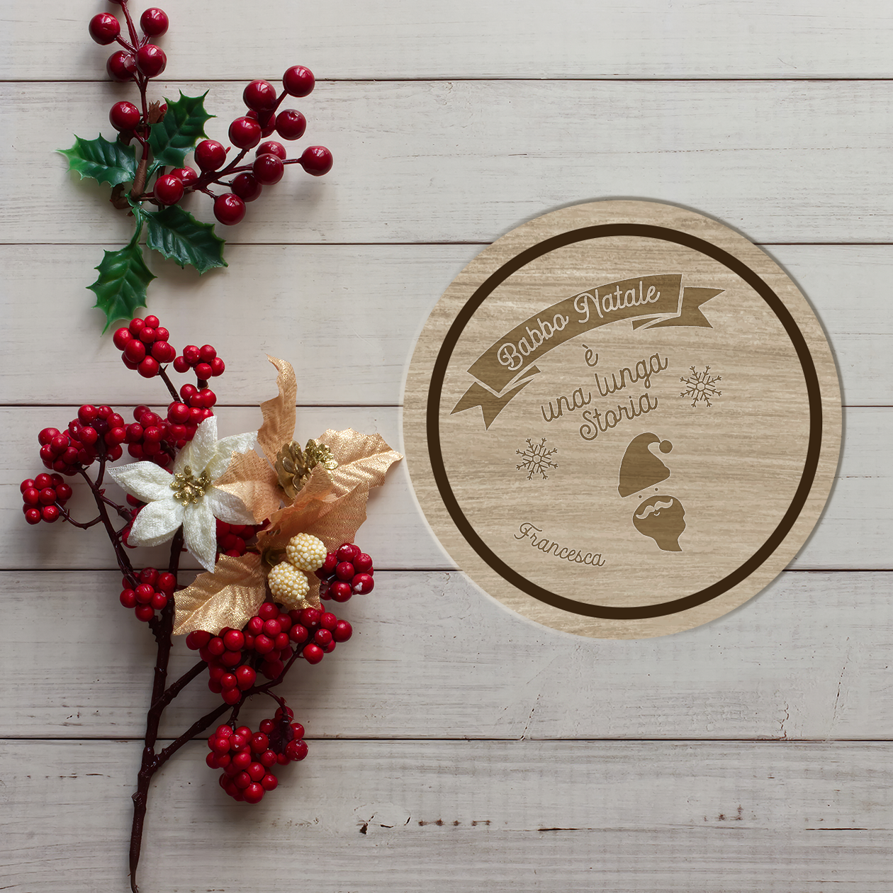 Buon Natale è una lunga storia - Set 3 pezzi Sottobicchiere in Legno - personalizzato con nome