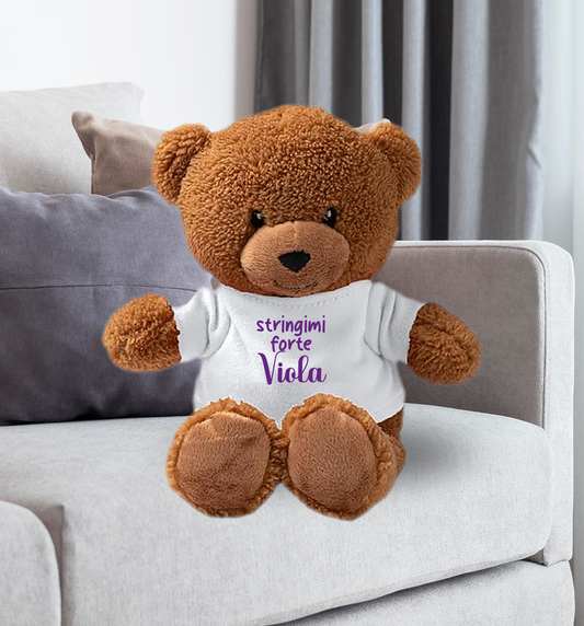 Stringimi forte (viola) - Teddy - Orsacchiotto di Peluche con Maglietta Personalizzata