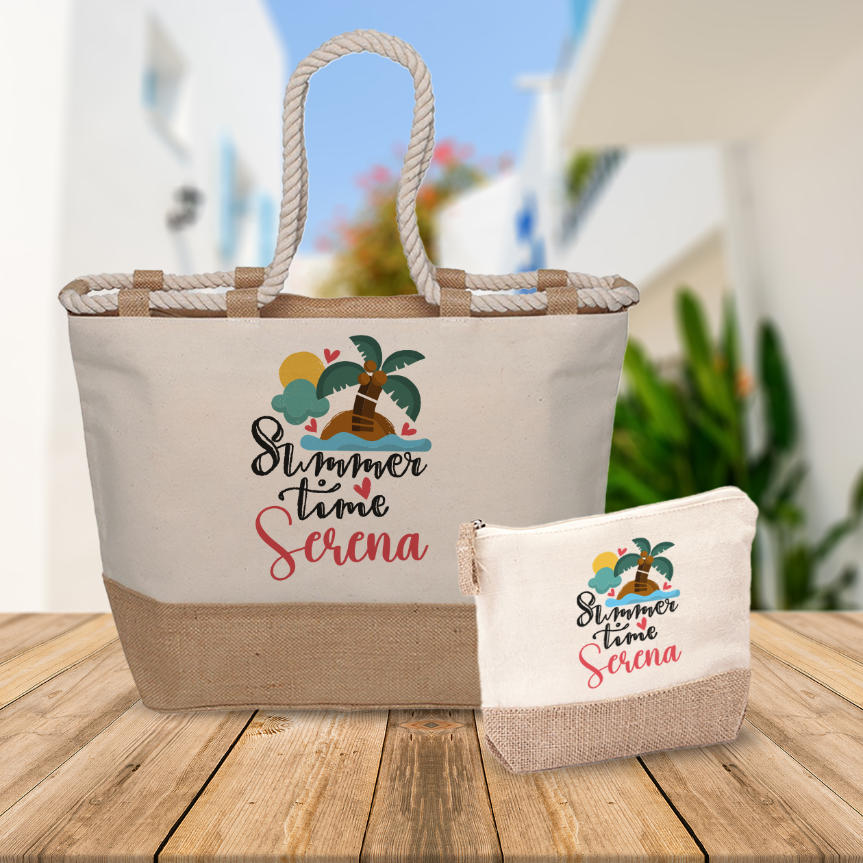 Summer time - Combo: Borsa mare + Pochette - personalizzata con nome