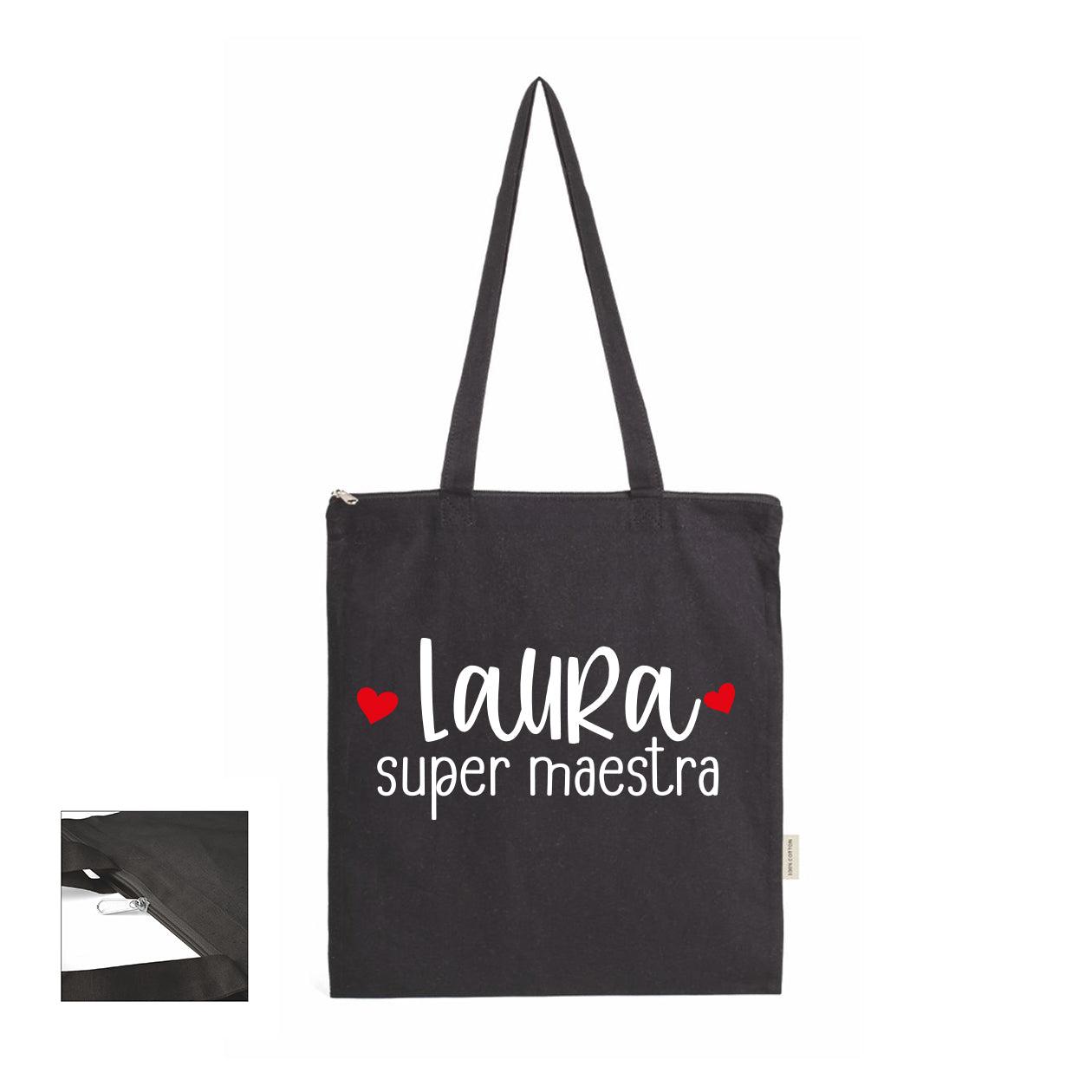 Super maestra - Shopper In Cotone con chiusura zip - personalizzata con nome