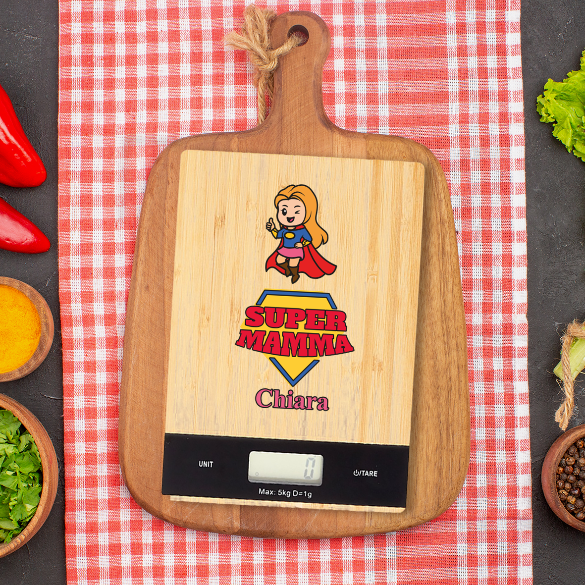 Super mamma (bionda) - Bilancia Da Cucina Digitale - personalizzata con nome