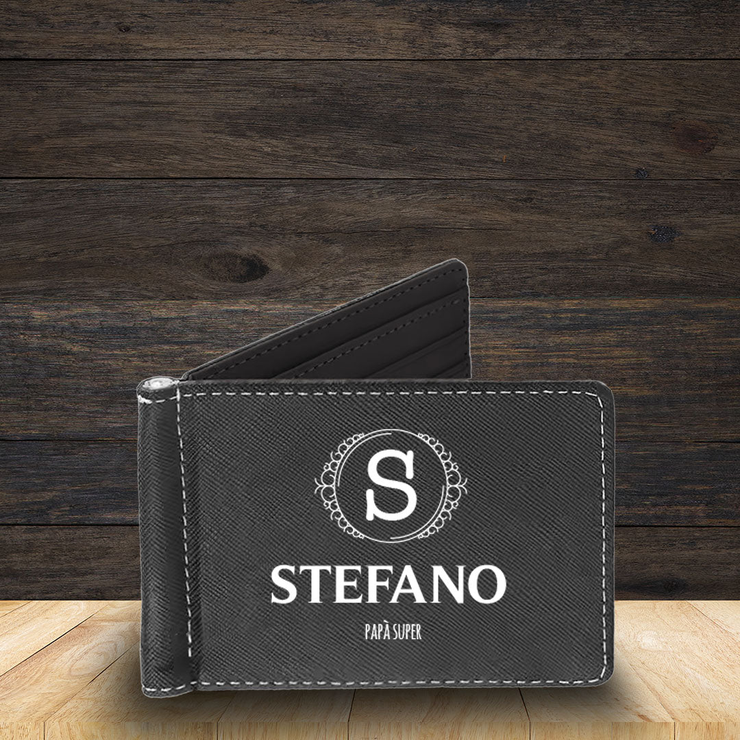 Papà super - Portafoglio in pelle sintetica - personalizzato con nome