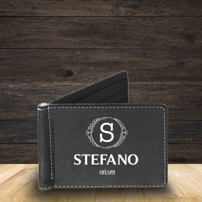 Papà super - Portafoglio in pelle sintetica - personalizzato con nome