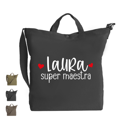 Super Maestra - Borsa da Donna in Tela - personalizzata con nome