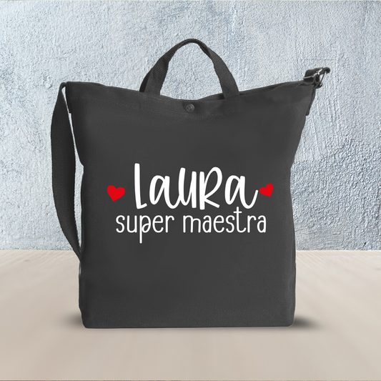 Super Maestra - Borsa da Donna in Tela - personalizzata con nome