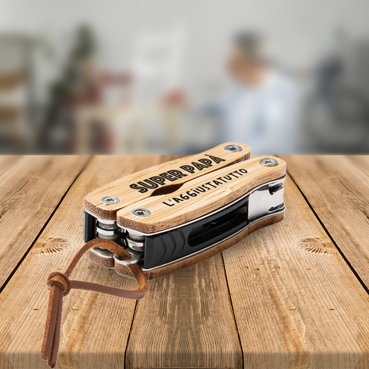 Super papà l'aggiustatutto - Multiutensile con accessori in acciaio inossidabile e manico in legno