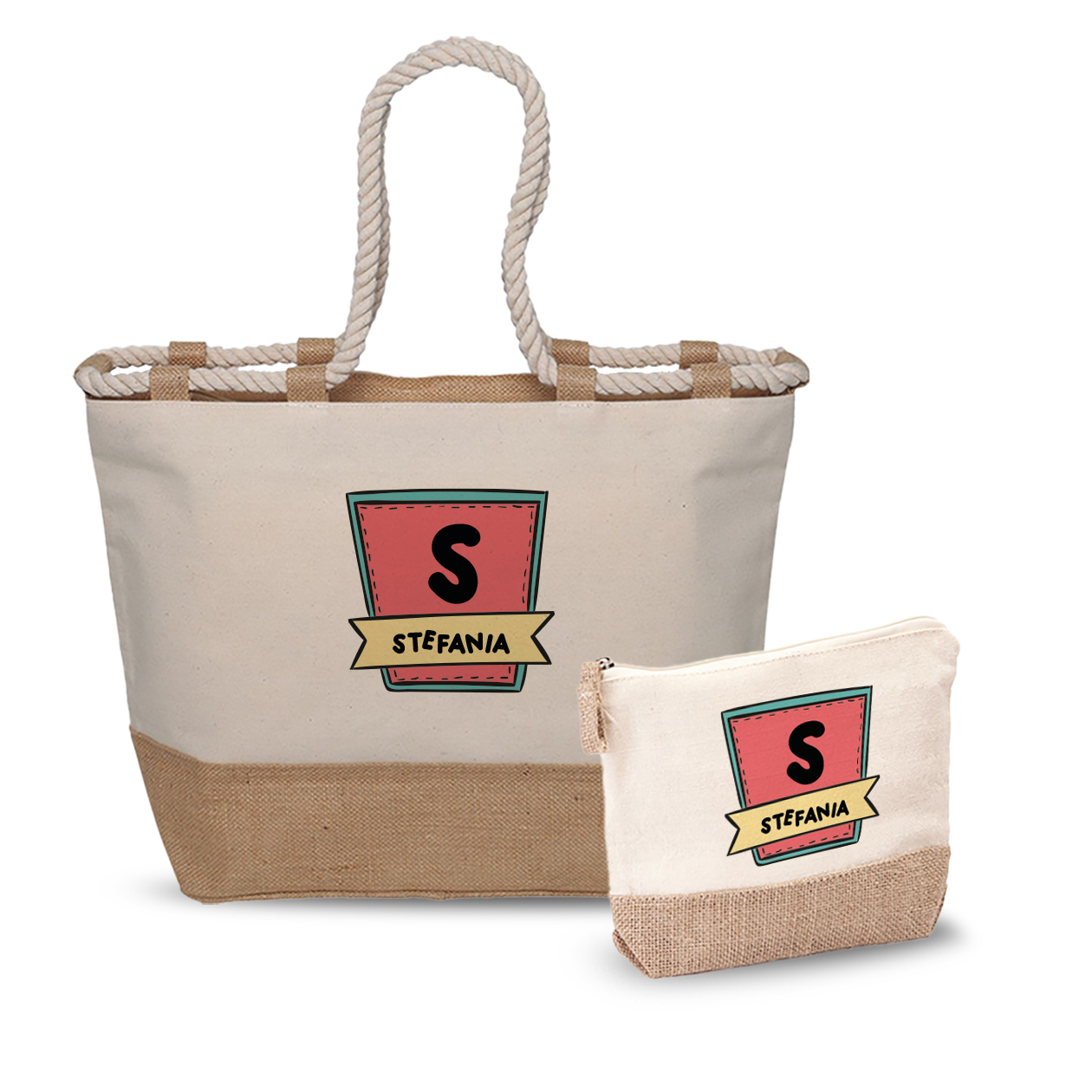 Summer Vibes - Combo: Borsa mare + Pochette - personalizzata con nome e iniziale
