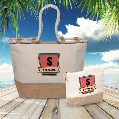 Summer Vibes - Combo: Borsa mare + Pochette - personalizzata con nome e iniziale