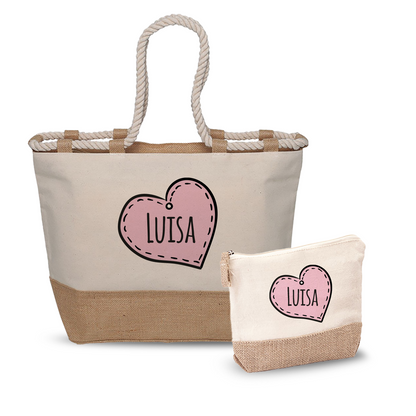Pink Hearts - Combo: Borsa mare + Pochette - personalizzata con nome