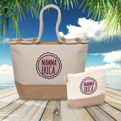 Pink Mamma - Combo: Borsa mare + Pochette - personalizzata con nome