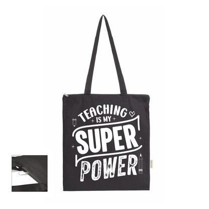 Teaching is my super power - Shopper In Cotone con chiusura zip