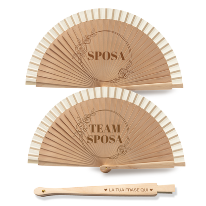 Sposa e team sposa - Coppia di Ventagli in legno - personalizzata con frase incisa sul manico