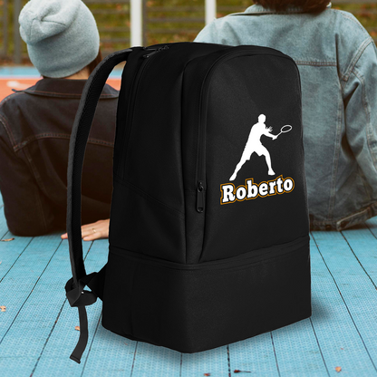 Player Tennis - Zaino con scomparto sul fondo rigiro portascarpe - personalizzato con nome