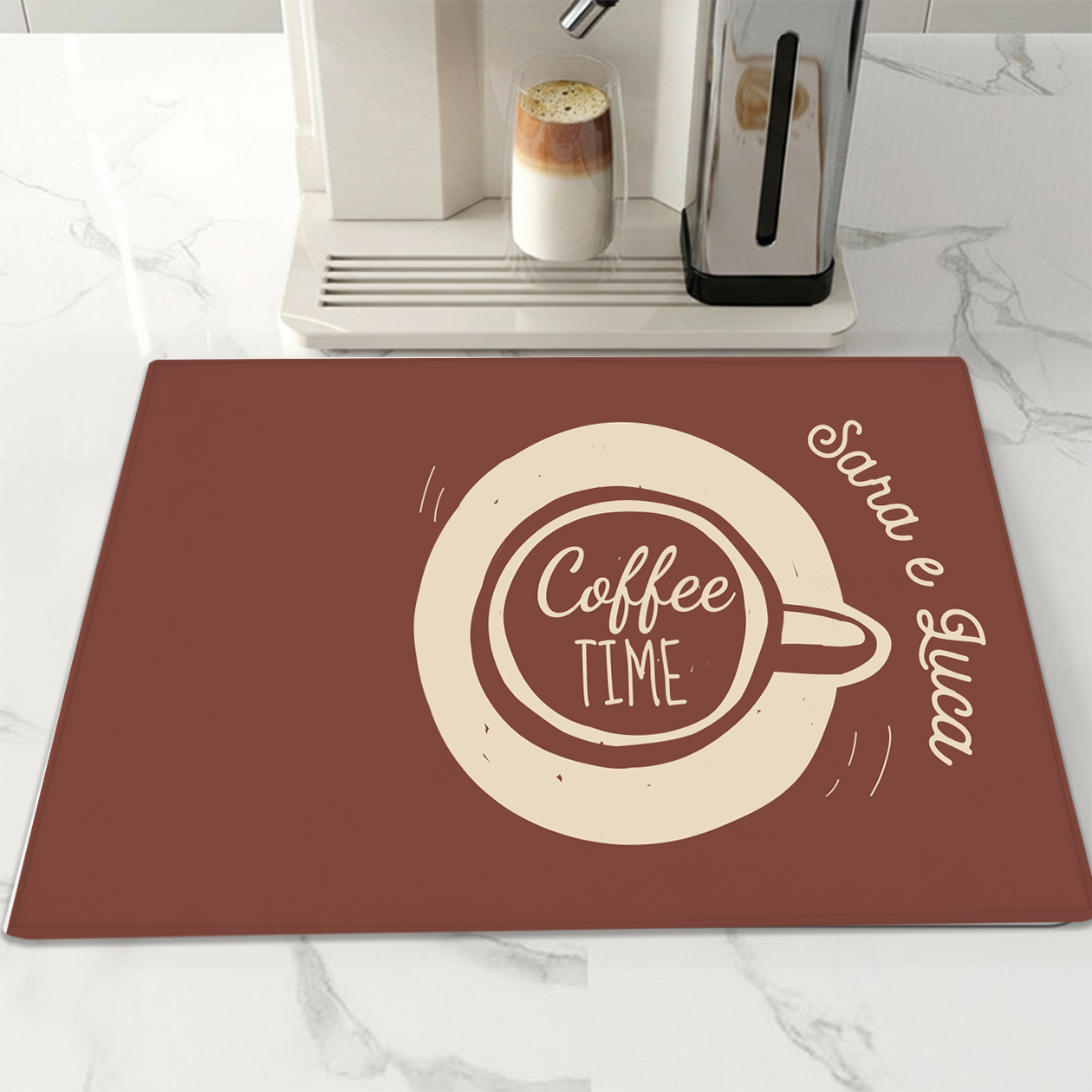Coffee Time - Tappetino per Macchina del caffè con Retro in Gomma Tappeto 30x40cm - personalizzato