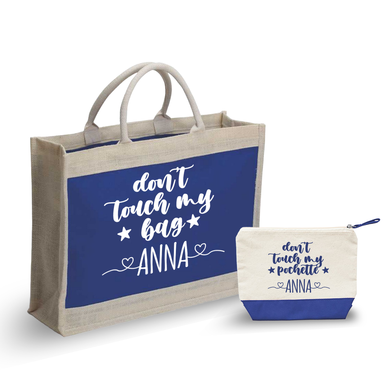 Don't touch my bag - Combo: Borsa mare + Pochette - personalizzata con nome