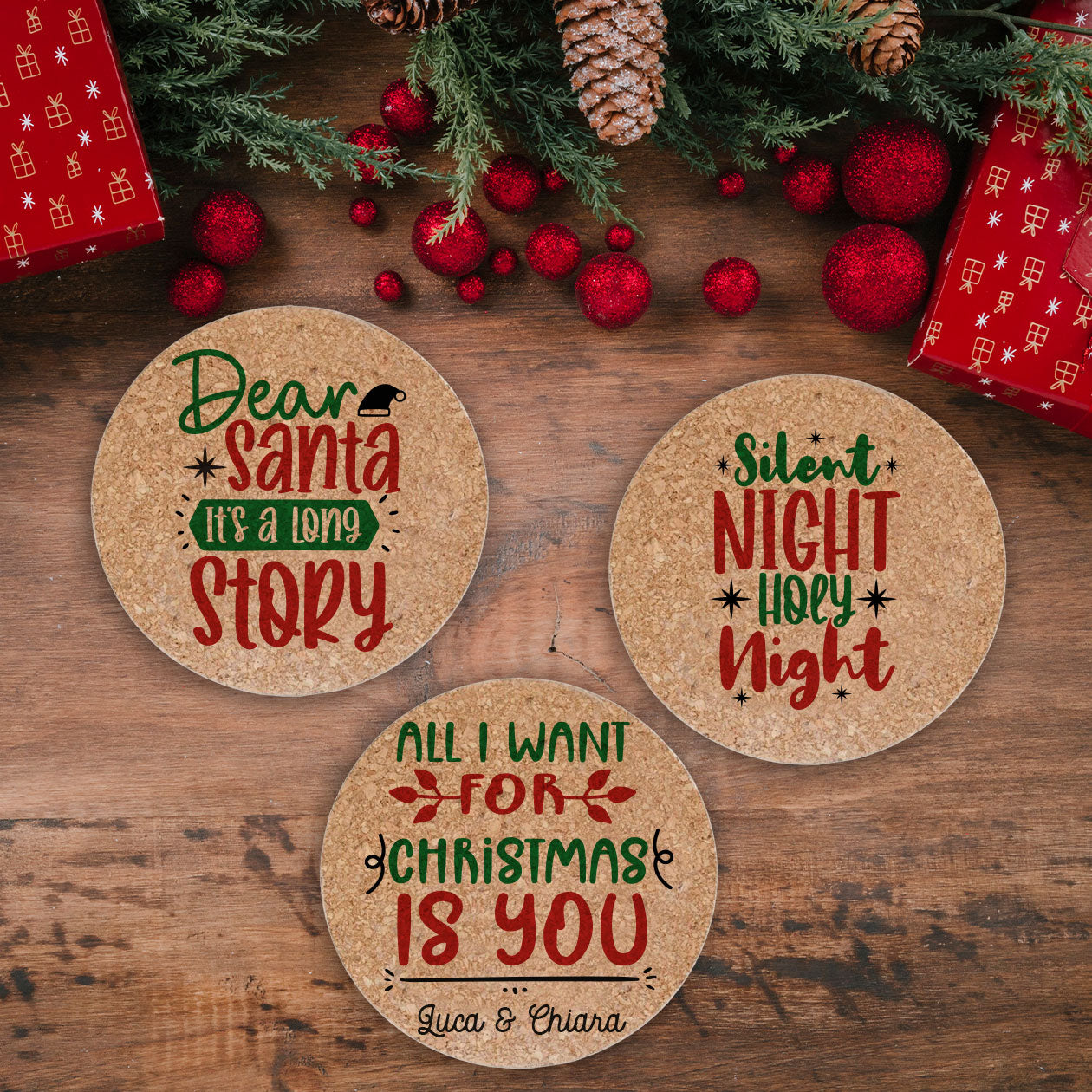 Dear Santa - Set da 3 pezzi Sottopentola in sughero naturale 19cm