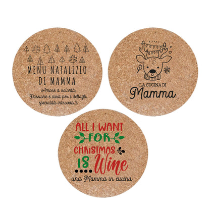 Menu natalizio di mamma - Set da 3 pezzi Sottopentola in sughero naturale 19cm