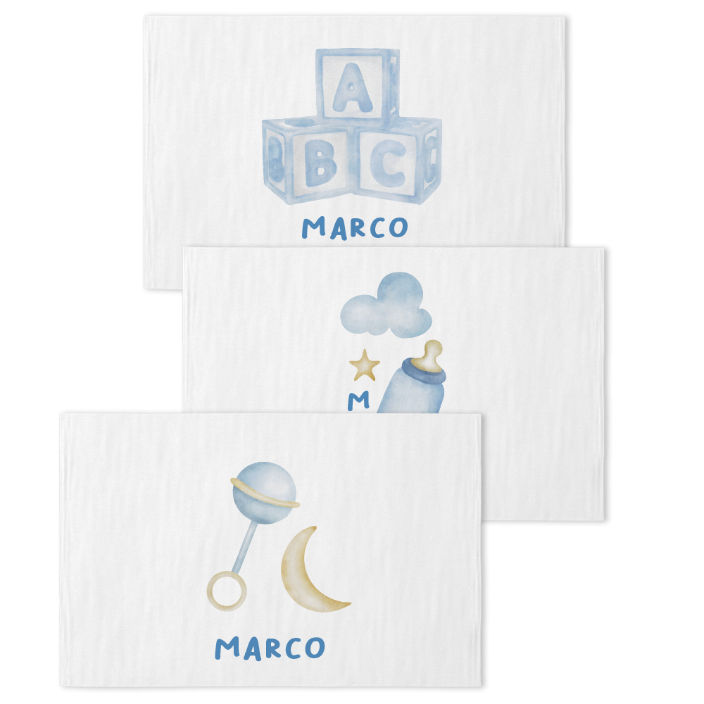 Baby Star - Set 3 pezzi mussole personalizzate con nome