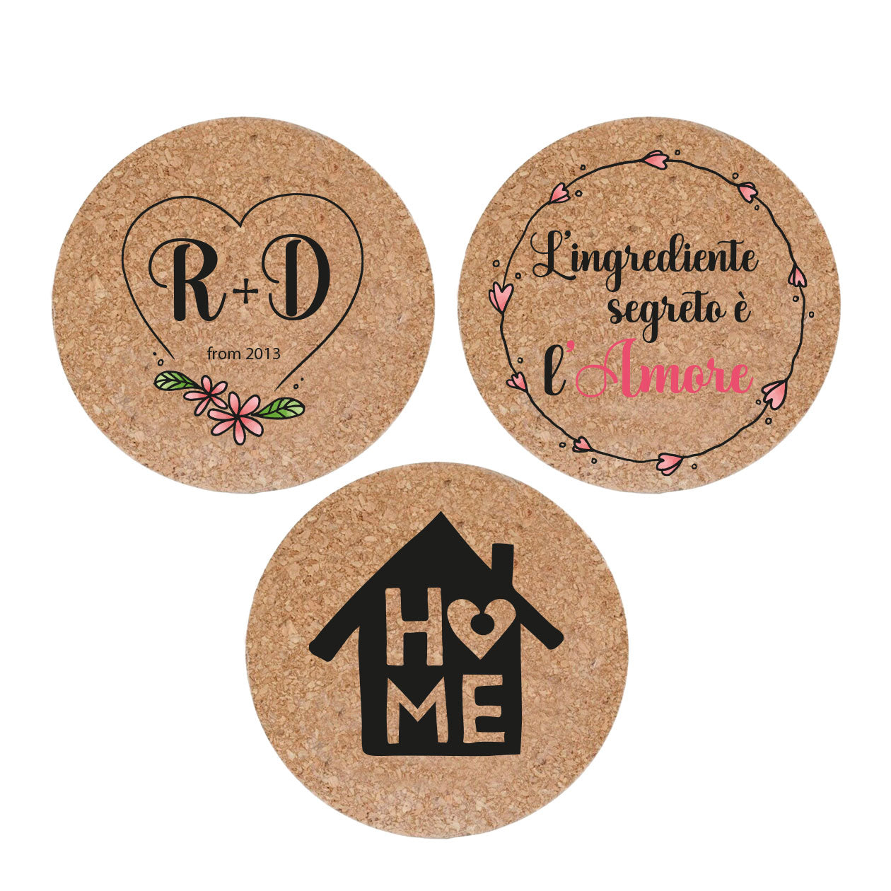 L'ingrediente segreto è l'amore - Set da 3 pezzi Sottopentola in sughero naturale 19cm