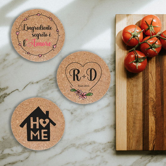 L'ingrediente segreto è l'amore - Set da 3 pezzi Sottopentola in sughero naturale 19cm