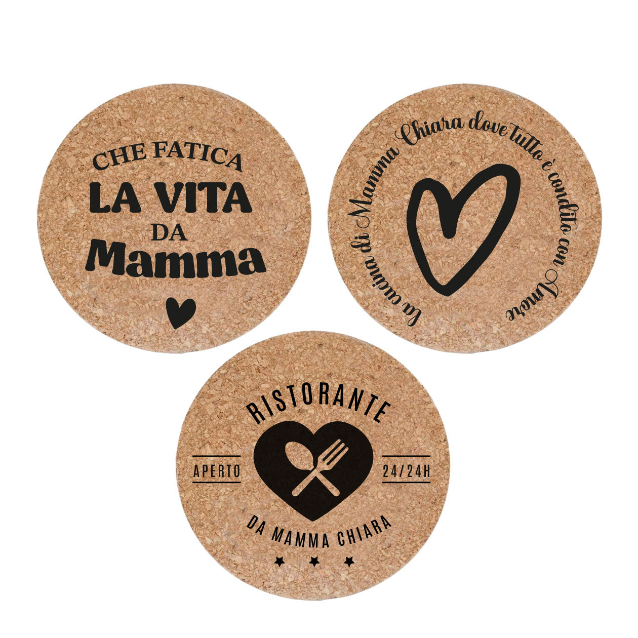 Che fatica la vita da mamma - Set da 3 pezzi Sottopentola in sughero naturale 19cm