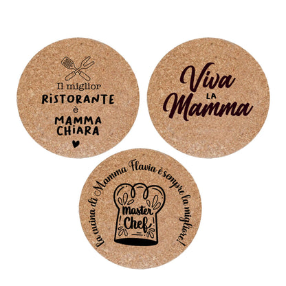 Viva la mamma - Set da 3 pezzi Sottopentola in sughero naturale 19cm