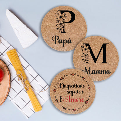 Papà e Mamma - Set da 3 pezzi Sottopentola in sughero naturale 19cm