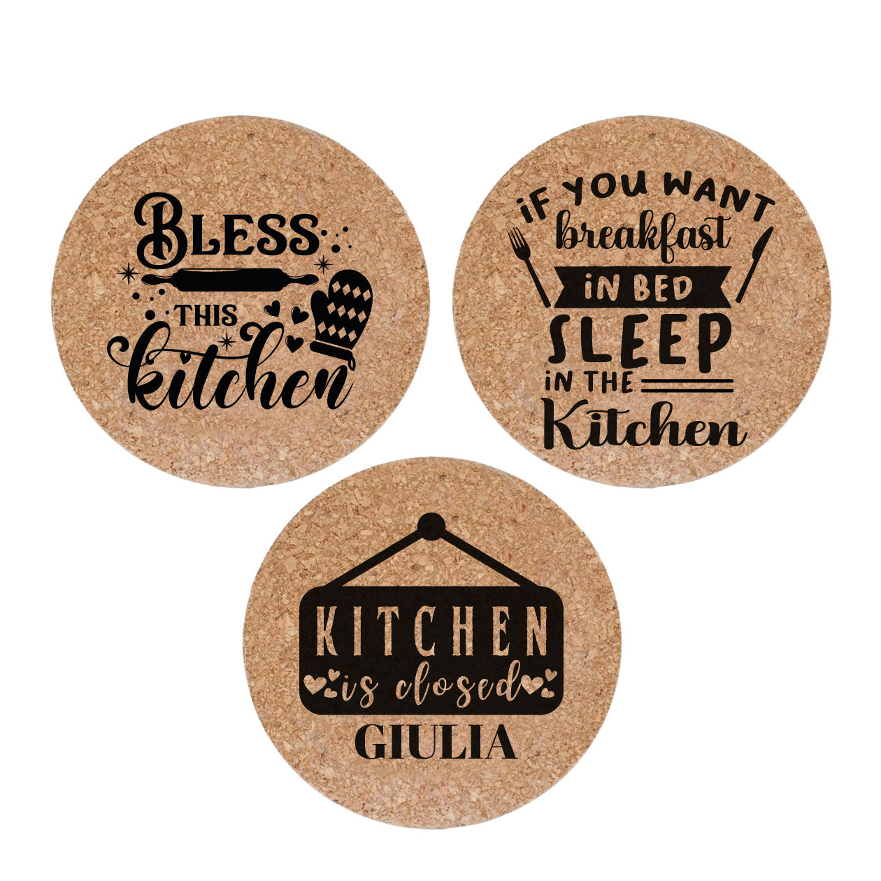 Kitchen is closed - Set da 3 pezzi Sottopentola in sughero naturale 19cm