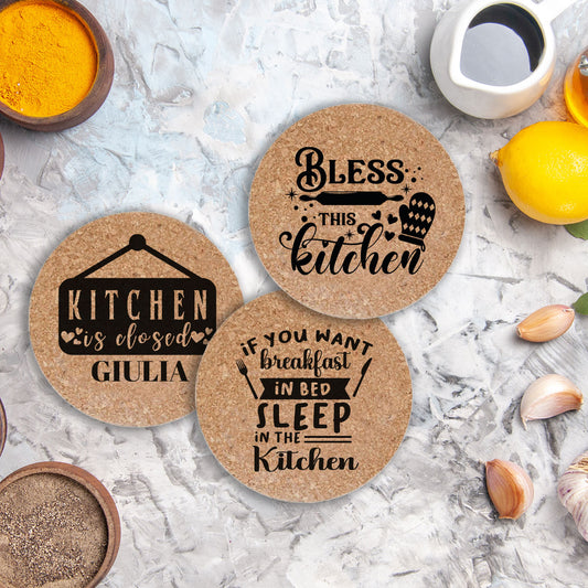 Kitchen is closed - Set da 3 pezzi Sottopentola in sughero naturale 19cm