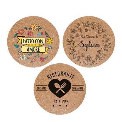Fatto con amore - Set da 3 pezzi Sottopentola in sughero naturale 19cm