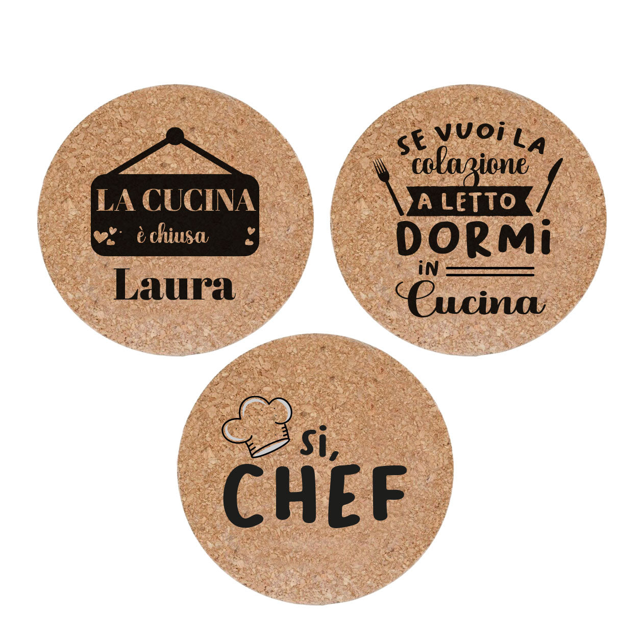 Si chef - Set da 3 pezzi Sottopentola in sughero naturale 19cm