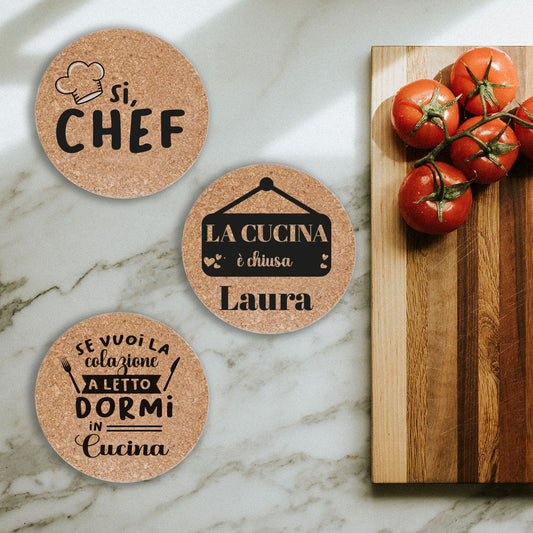 Si chef - Set da 3 pezzi Sottopentola in sughero naturale 19cm