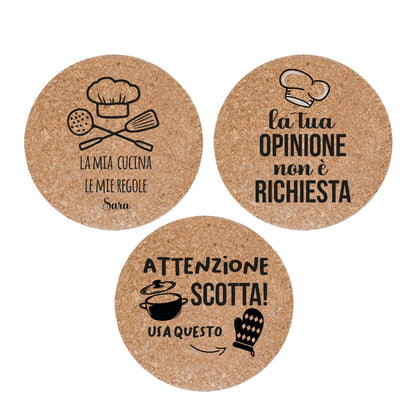 Attenzione scotta - Set da 3 pezzi Sottopentola in sughero naturale 19cm