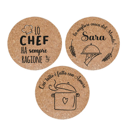 Lo chef ha sempre ragione - Set da 3 pezzi Sottopentola in sughero naturale 19cm