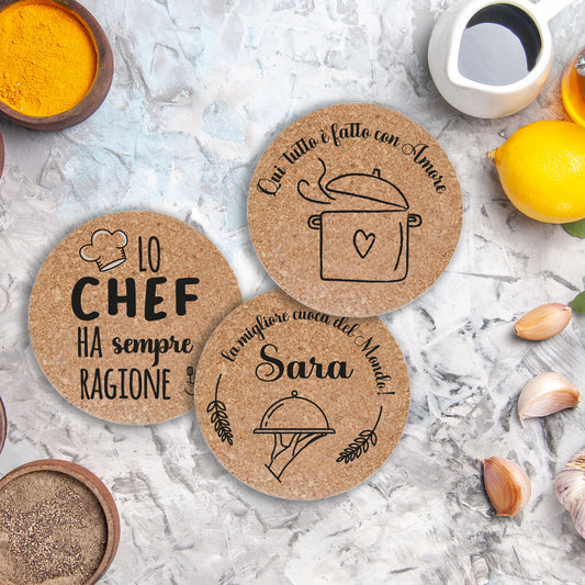 Lo chef ha sempre ragione - Set da 3 pezzi Sottopentola in sughero naturale 19cm