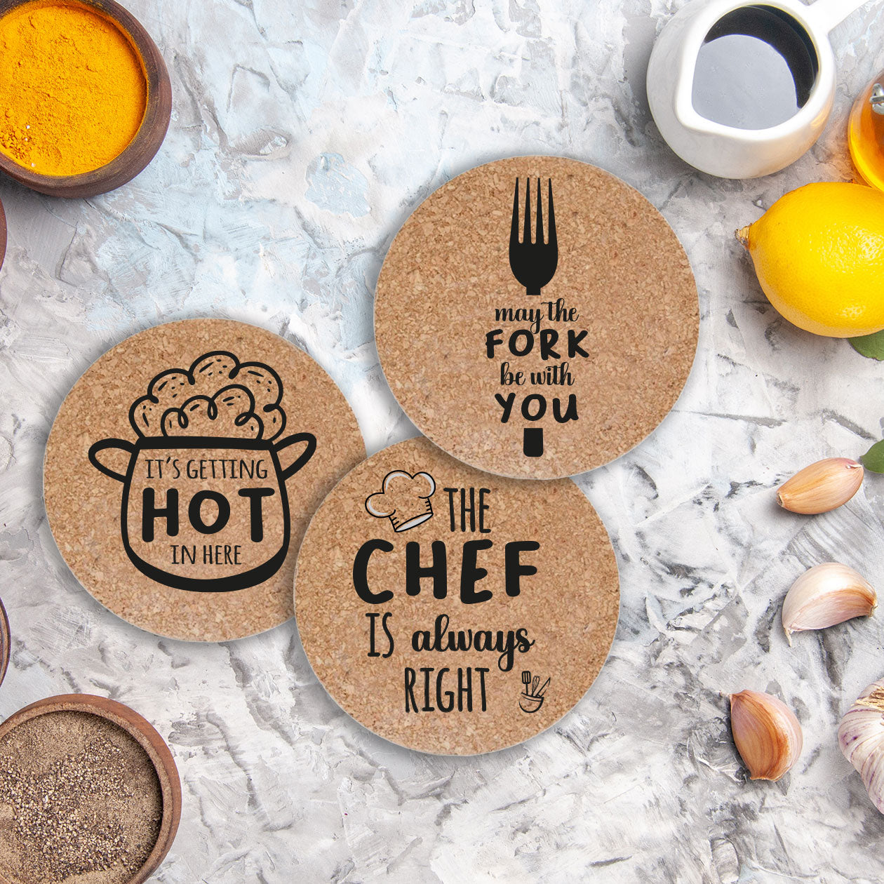 It's getting hot in here - Set da 3 pezzi Sottopentola in sughero naturale 19cm