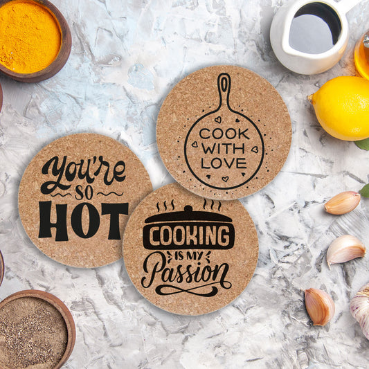 You're so hot - Set da 3 pezzi Sottopentola in sughero naturale 19cm