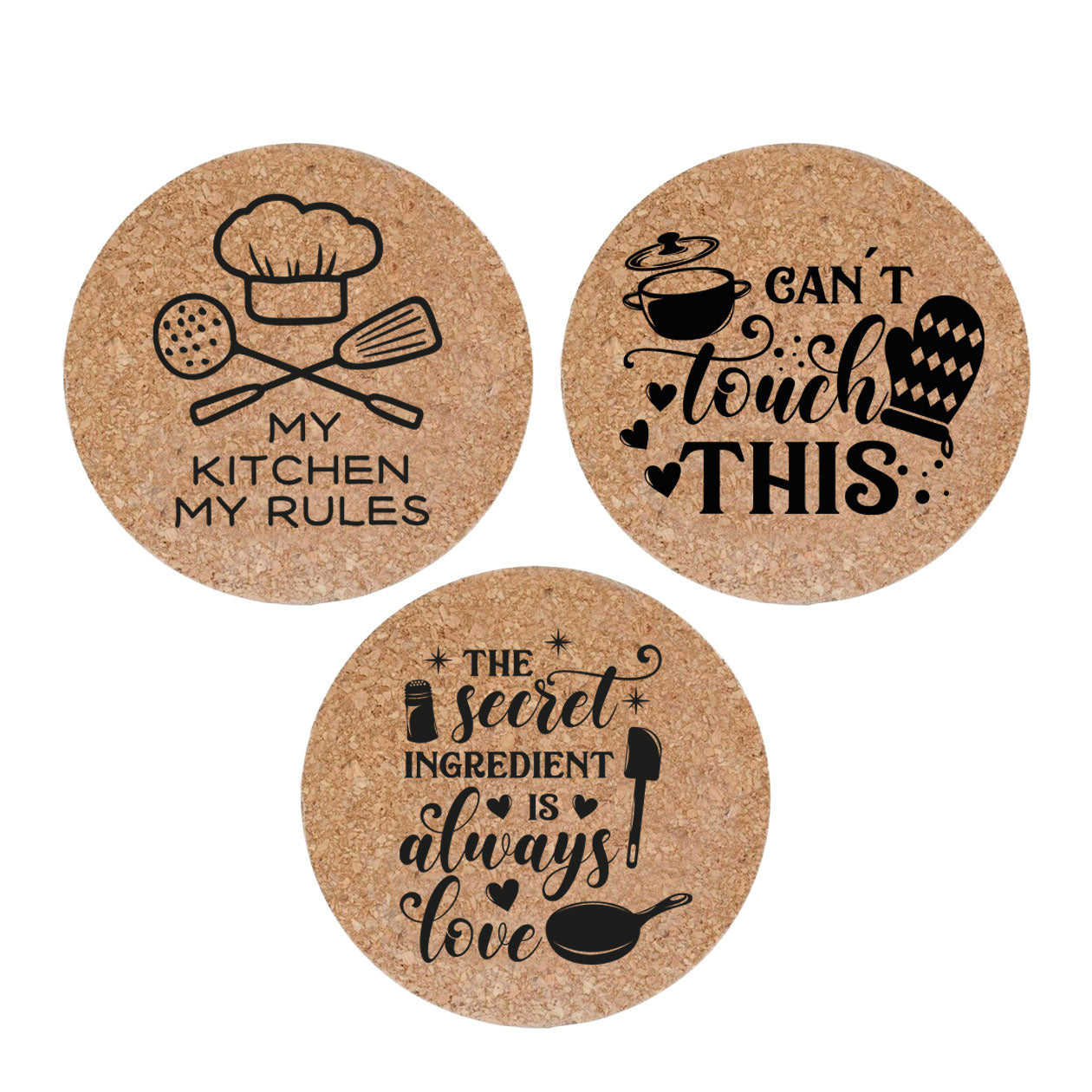 My kitchen my rules - Set da 3 pezzi Sottopentola in sughero naturale 19cm