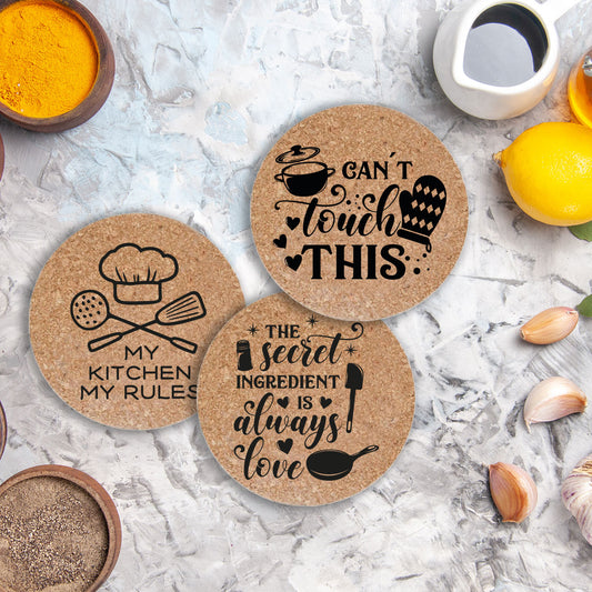 My kitchen my rules - Set da 3 pezzi Sottopentola in sughero naturale 19cm