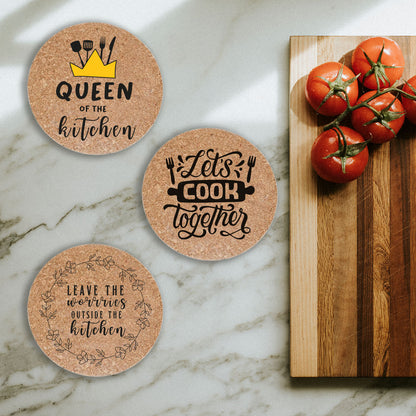 Queen of the kitchen - Set da 3 pezzi Sottopentola in sughero naturale 19cm