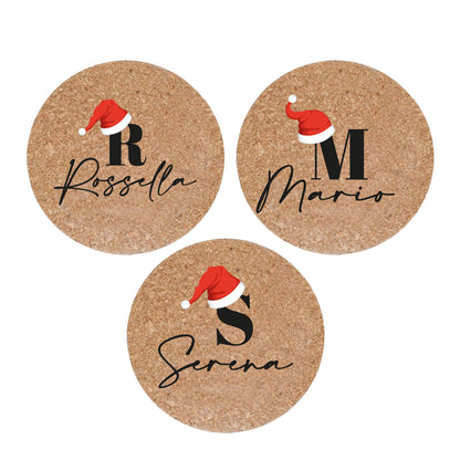 Names Christmas - Set da 3 pezzi Sottopentola in sughero naturale 19cm - personalizzato con nomi