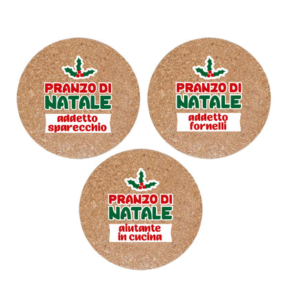 Pranzo di Natale - Set da 3 pezzi Sottopentola in sughero naturale 19cm