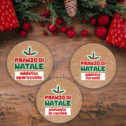 Pranzo di Natale - Set da 3 pezzi Sottopentola in sughero naturale 19cm