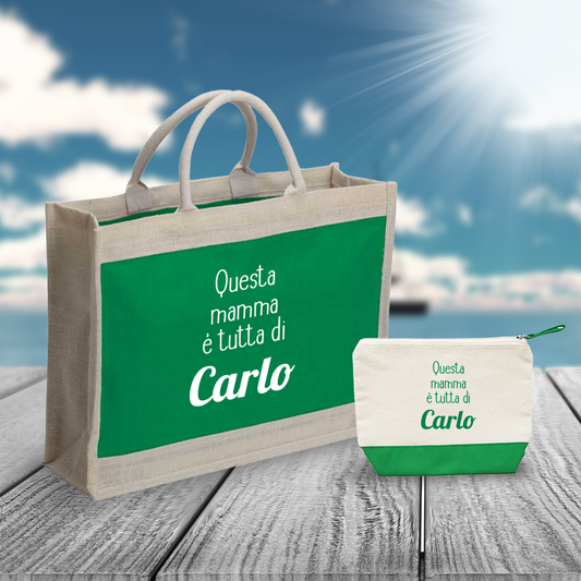 Questa mamma è tutta di... - Combo: Borsa mare + Pochette - personalizzata con nome