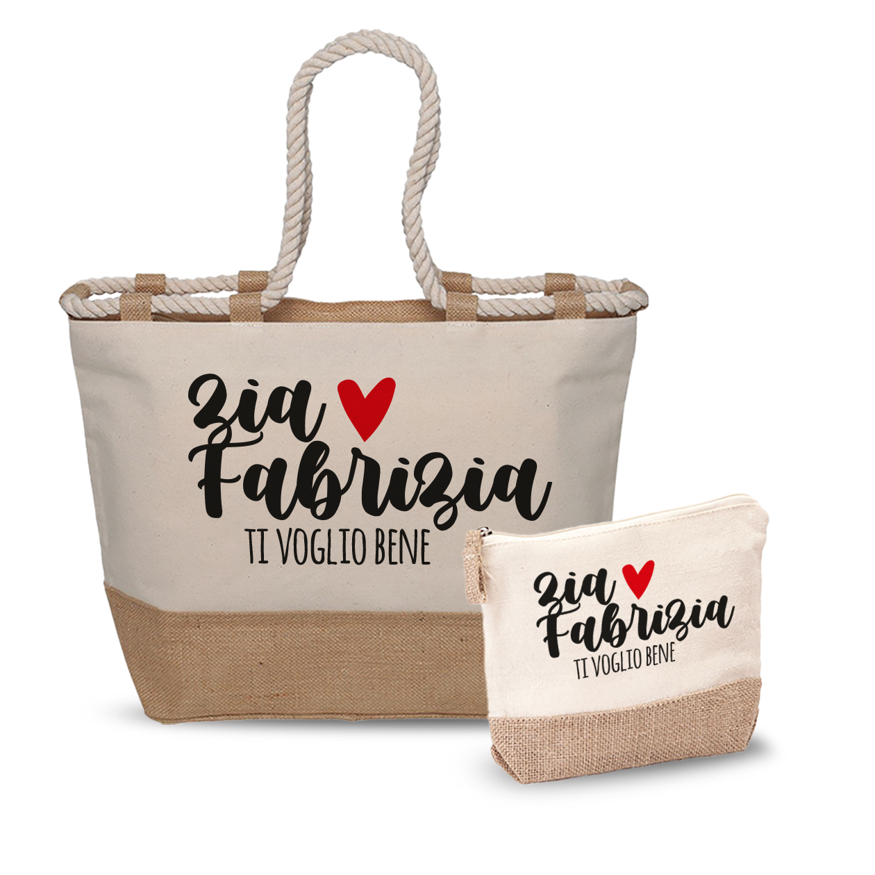 Zia ti voglio bene - Combo: Borsa mare + Pochette - personalizzata con nome